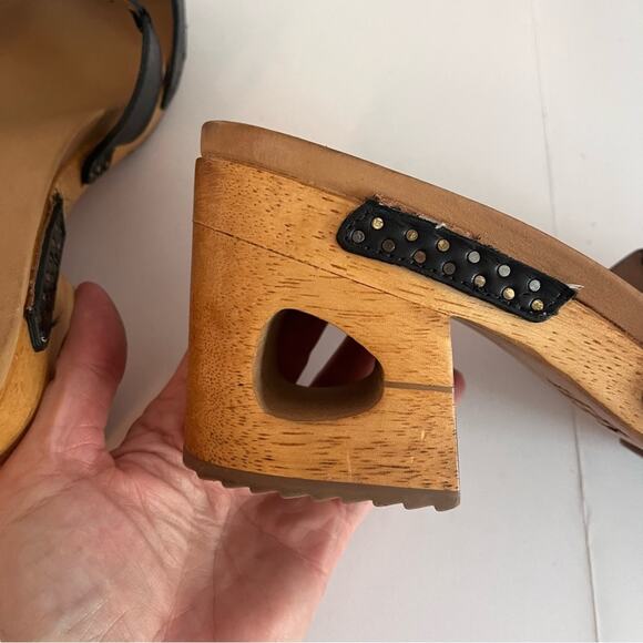 Dansko Oralee Wooden Heel Platform Sandal Womens 11 Black Leather Slide Open Toe - Picture 11 of 12